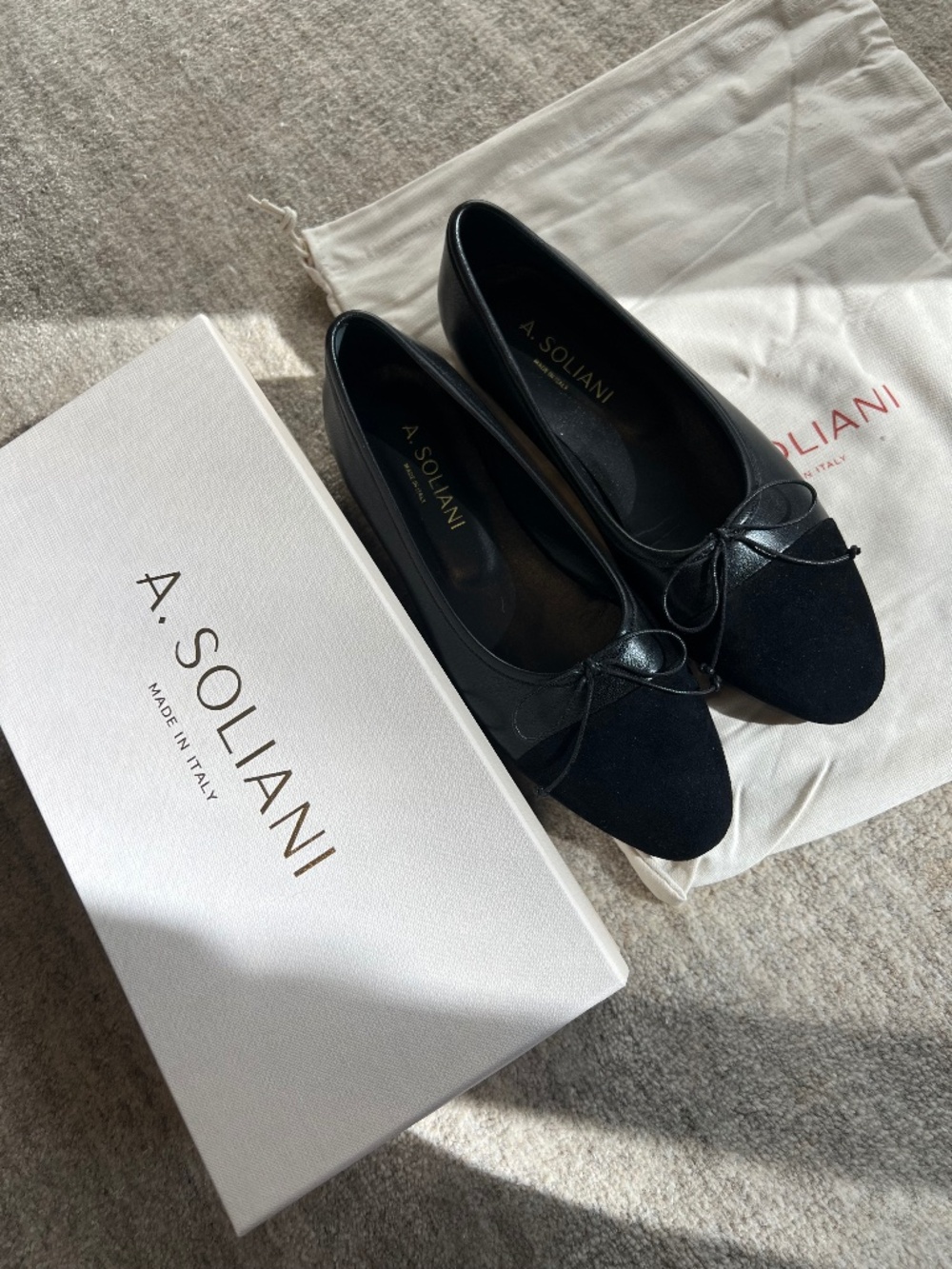 NEW Leather and Suede Ballet Flats A. Soliani Como 38.5
